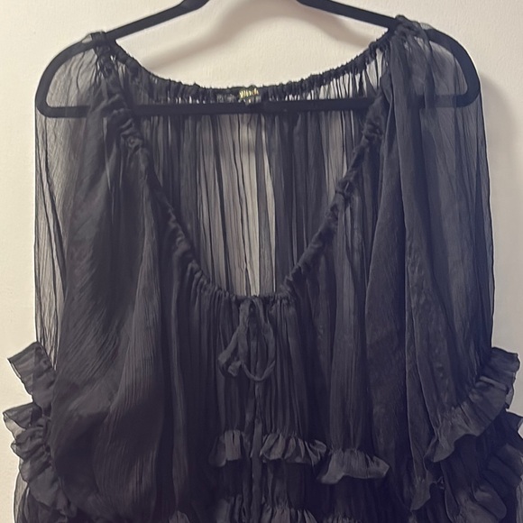 Black Label Tops - Black Label Black Sheer Silk Ruffled Blouse S